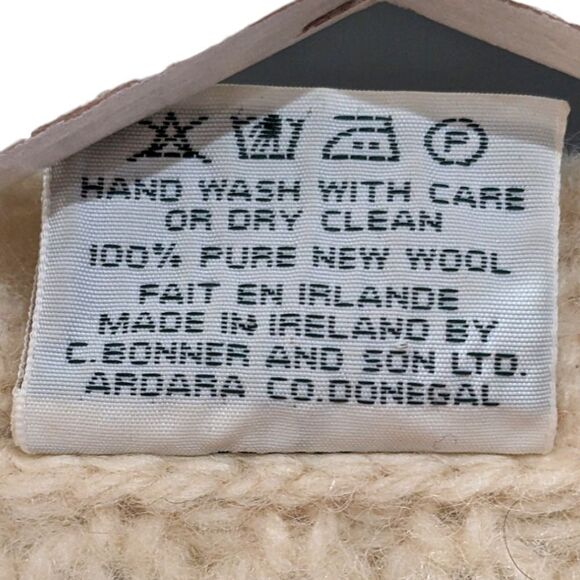 BONNER OF IRELAND Waffle Knit 100% Pure Wool Cream Button Sweater Cardigan Sz XL - Picture 7 of 8